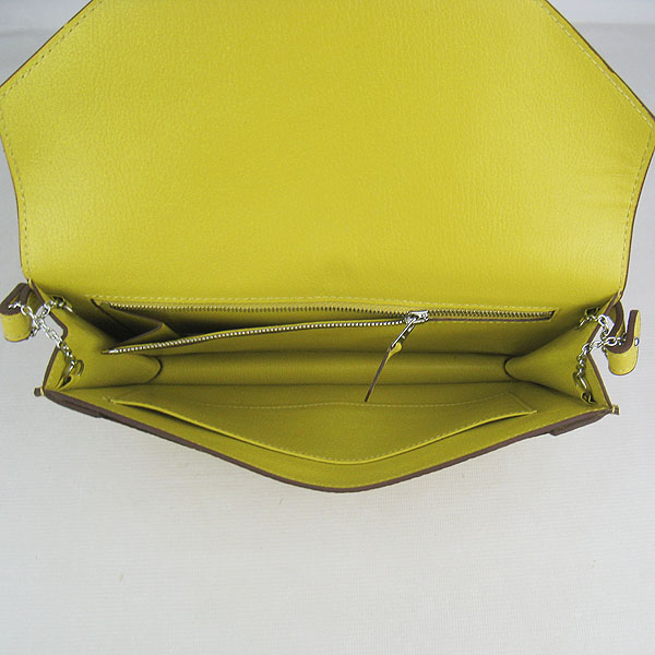 7A Hermes Togo Leather Messenger Bag Lemon With Silver Hardware H021 Replica - Click Image to Close